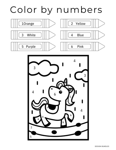 Cheerful Unicorn Color by Numbers Educational Activity