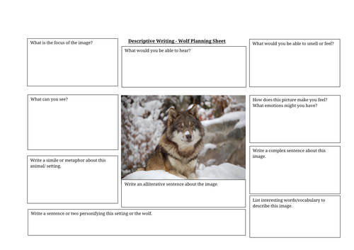 Creative Writing - Descriptive Writing - Wolf Planning Sheet