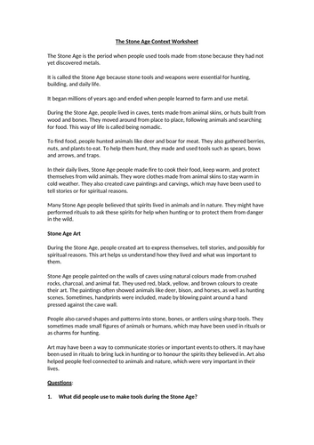 Stone Age Context Worksheet
