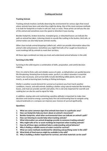 Tracking and Survival Worksheet