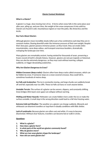 Glacier Context Worksheet