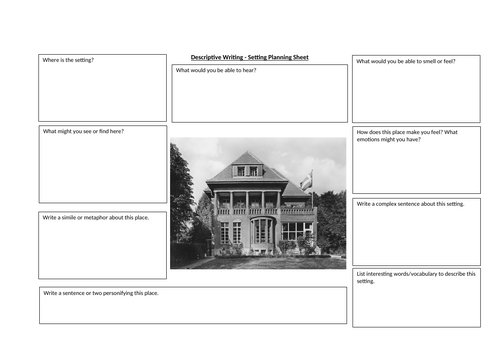 Creative Writing - Setting Planning Sheet - House