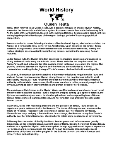 Queen Teuta “Article & Questions” Assignment