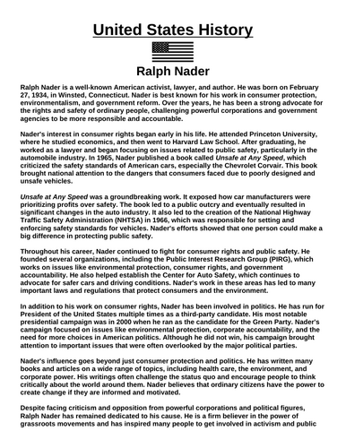 Ralph Nader “Article & Questions” Assignment