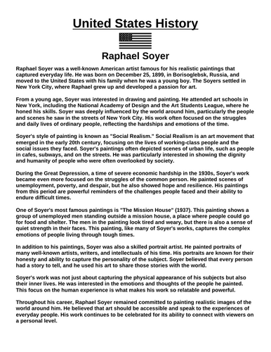 Raphael Soyer “Article & Questions” Assignment