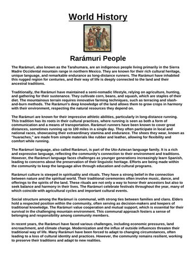 Rarámuri People “Article & Questions” Assignment
