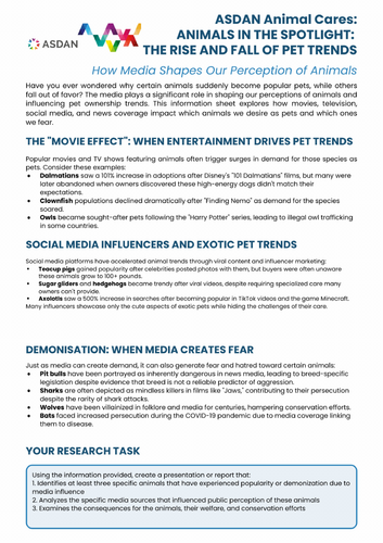ASDAN Animal Care - Animals and the Media Unit of Work
