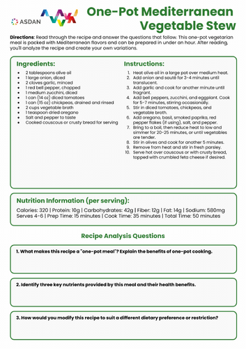 ASDAN Food Wise Unit Bundle