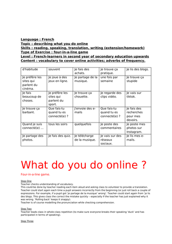 French, online activities, game (four-in-a-line)