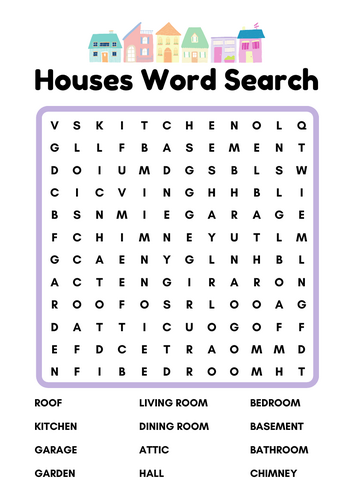 Houses Word Search Worksheet
