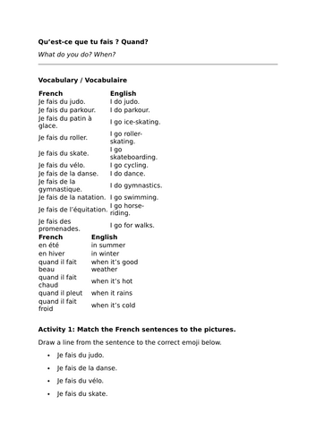 Studio 1 - Module 3 - Qu'est-ce que tu fais? Quand?