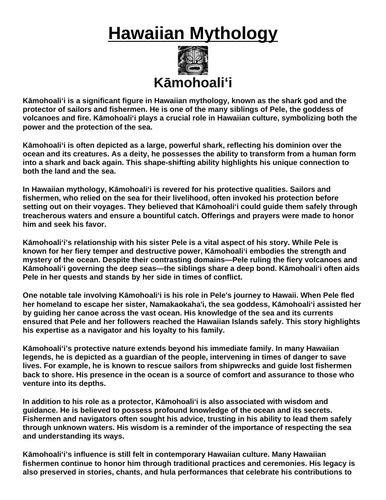 Hawaiian God: Kāmohoaliʻi “Article & Questions” Assignment