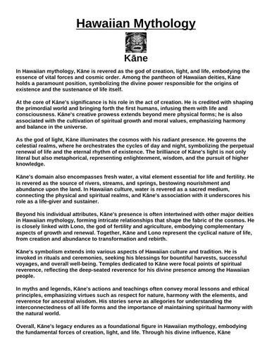 Hawaiian God: Kāne “Article & Questions” Assignment