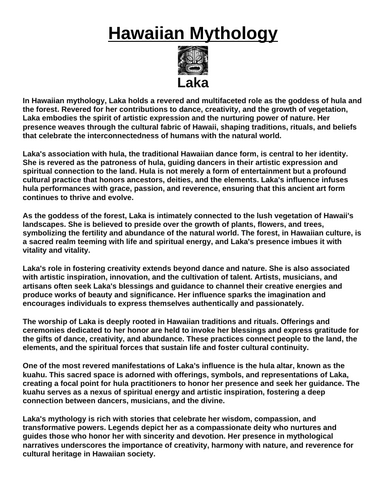 Hawaiian God: Laka “Article & Questions” Assignment