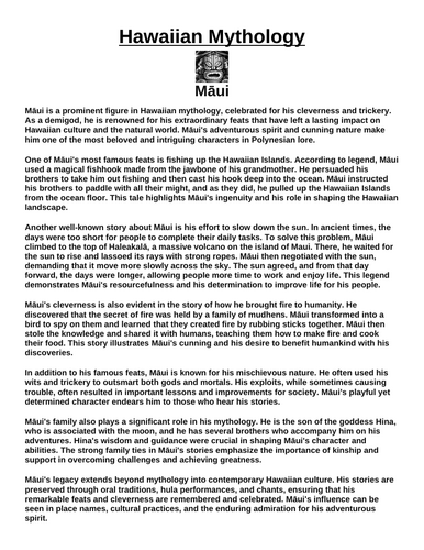 Hawaiian God: Māui “Article & Questions” Assignment