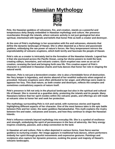 Hawaiian God: Pele “Article & Questions” Assignment