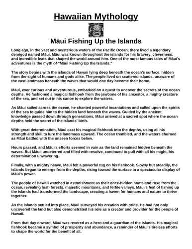 Hawaiian Myth: Māui Fishing Up the Islands “Article & Questions” Assignment