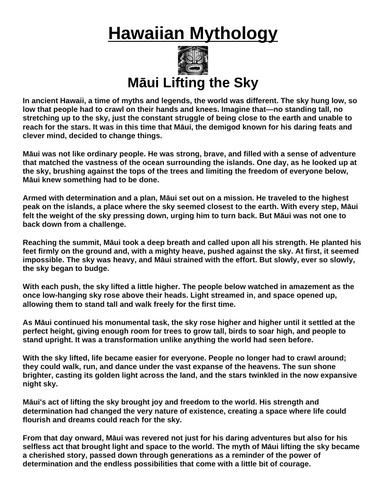 Hawaiian Myth: Māui Lifting the Sky “Article & Questions” Assignment