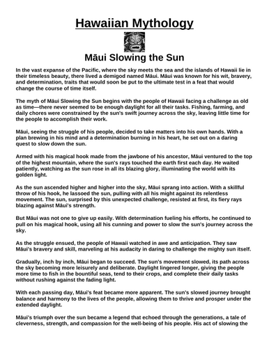 Hawaiian Myth: Māui Slowing the Sun “Article & Questions” Assignment