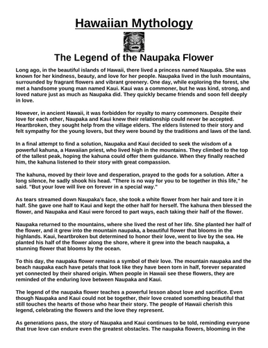 Hawaiian Myth: The Legend of the Naupaka Flower “Article & Questions” Assignment