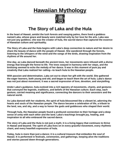 Hawaiian Myth: The Story of Laka and the Hula “Article & Questions” Assignment