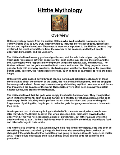Hittite Mythology: Overview “Article & Questions” Assignment