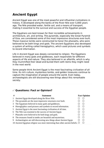 Y5&6 Reading Skills - fact or opinion