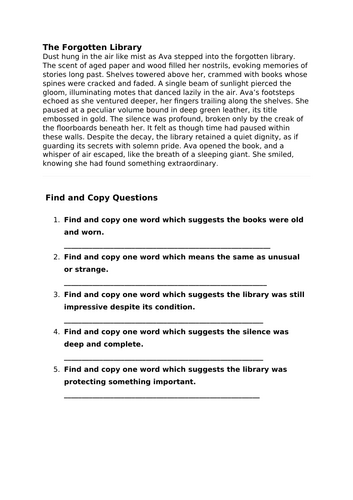 Y5&6 Reading Skills - find and copy
