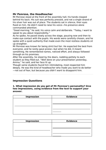 Y5&6 Reading Skills - impression, evidence