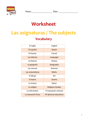 School Subjects in Spanish