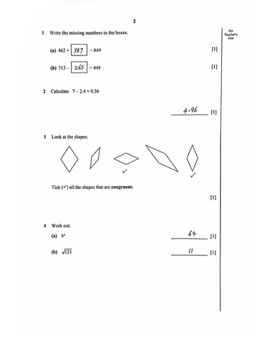 STAGE 8 PROGRESSION TEST MATHEMATICS PAPER 1 (2011) WORKED SOLUTIONS