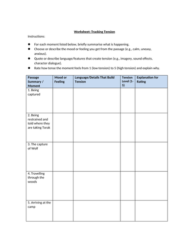 Wolf Brother - Tracking Tension Worksheet (Ch7 & 8)