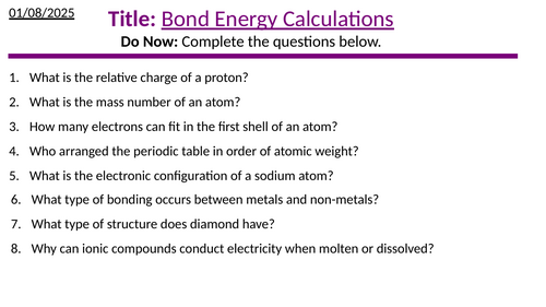 Bond Energy Calculations
