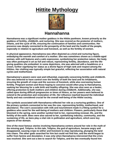 Hittite God: Hannahanna “Article & Questions” Assignment