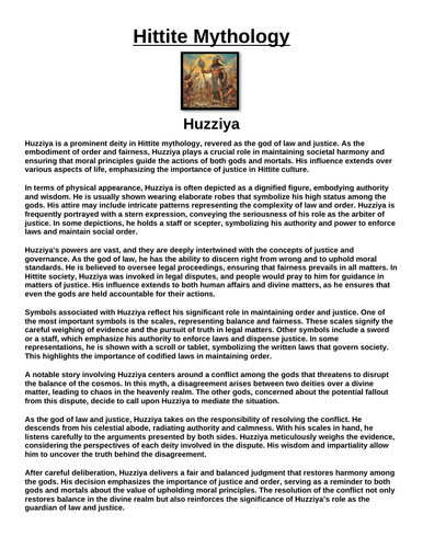 Hittite God: Huzziya “Article & Questions” Assignment
