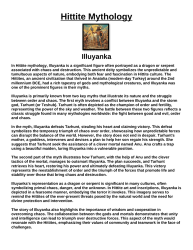 Hittite God: Illuyanka “Article & Questions” Assignment