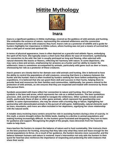 Hittite God: Inara “Article & Questions” Assignment