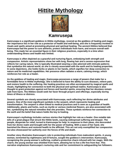 Hittite God: Kamrusepa “Article & Questions” Assignment