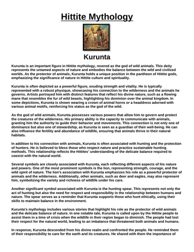 Hittite God: Kurunta “Article & Questions” Assignment