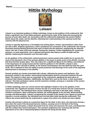 Hittite God: Lelwani “Article & Questions” Assignment