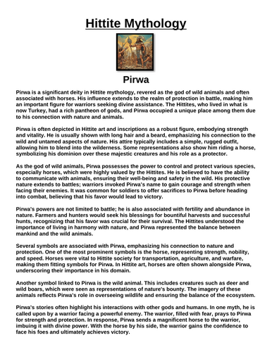 Hittite God: Pirwa “Article & Questions” Assignment