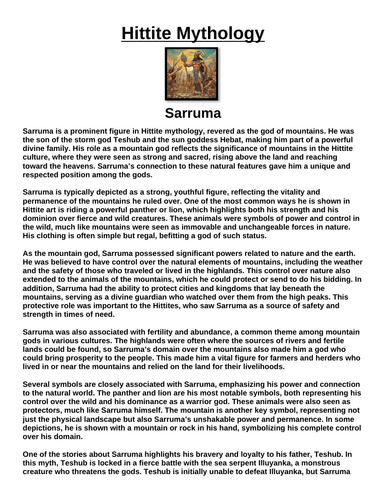 Hittite God: Sarruma “Article & Questions” Assignment
