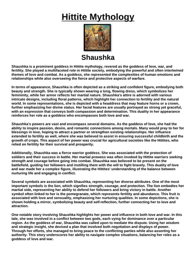 Hittite God: Shaushka “Article & Questions” Assignment