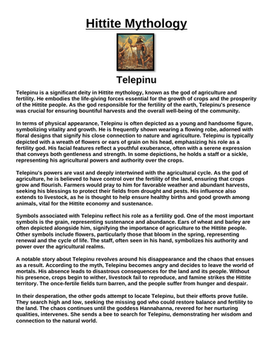 Hittite God: Telepinu “Article & Questions” Assignment