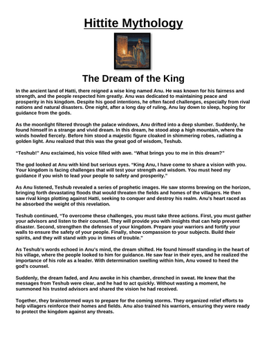 Hittite Myth: The Dream of the King “Article & Questions” Assignment