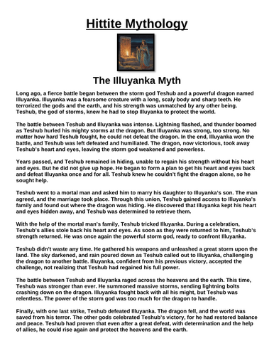 Hittite Myth: The Illuyanka Myth “Article & Questions” Assignment