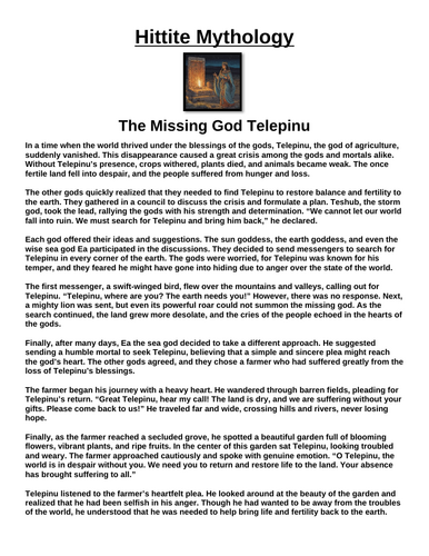 Hittite Myth: The Missing God Telepinu “Article & Questions” Assignment