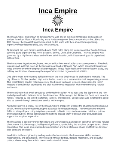 Inca Empire “Article & Questions” Assignment