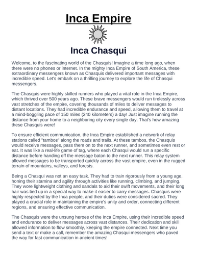 Inca Empire: Chasqui “Article & Questions” Assignment