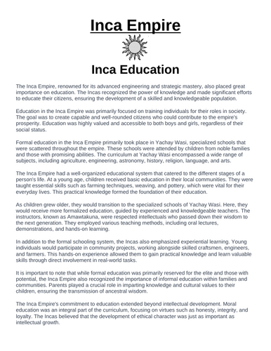 Inca Empire: Education “Article & Questions” Assignment